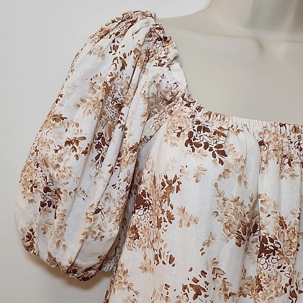 Abercrombie & Fitch  Puff-Sleeve Cream,Tan, Brown Blouse Romantic Sz XS